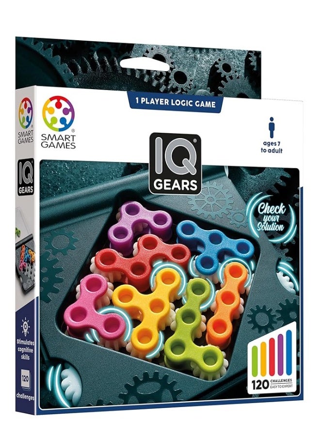 SmartGames IQ Gears TravelFriendly Dynamic Logic Game Featuring 120 Challenges for Ages 7  Adult