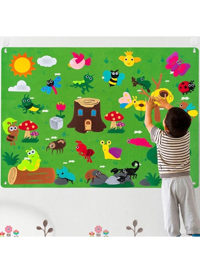 WATINC Insect Teaching Felt Board Story Set 3.5 Ft 45Pcs Preschool Bug Animals Caterpillar Bee Butterfly Dragonfly Storytelling Flannel Early Learning Play Kit Wall Hanging Gift for Toddlers