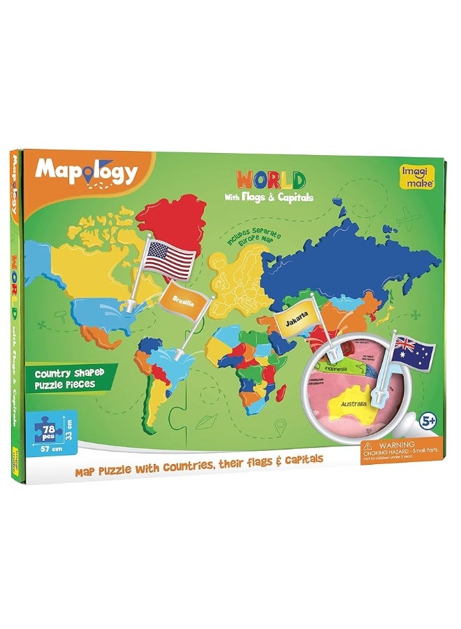 Imagimake Mapology World Map Puzzle - Includes Country Flags & Capitals | Fun Jigsaw Puzzle Kids Ages 5-8 | Educational Toys for Ages 8-13 | Geography Gifts for Girls & Boys 5, 6, 7, 8, 9, 10, 11, 12