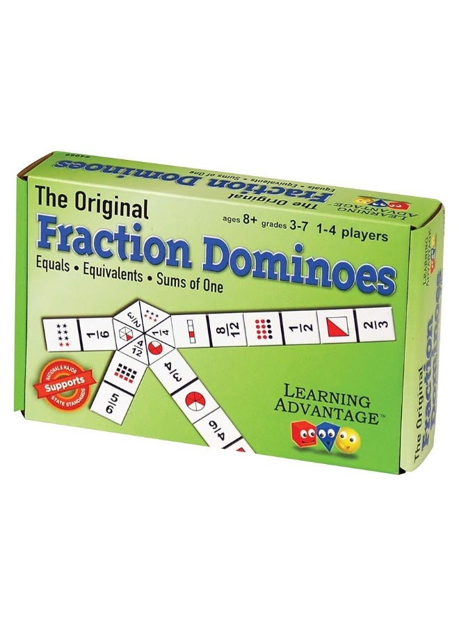 LEARNING ADVANTAGE The Original Fraction Dominoes - in Home Learning Fraction Game - 49 Dominoes - Math Manipulative for Kids - Equivalents, Adding and Subtracting Fractions