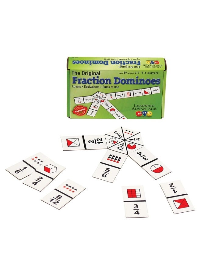 LEARNING ADVANTAGE The Original Fraction Dominoes - in Home Learning Fraction Game - 49 Dominoes - Math Manipulative for Kids - Equivalents, Adding and Subtracting Fractions