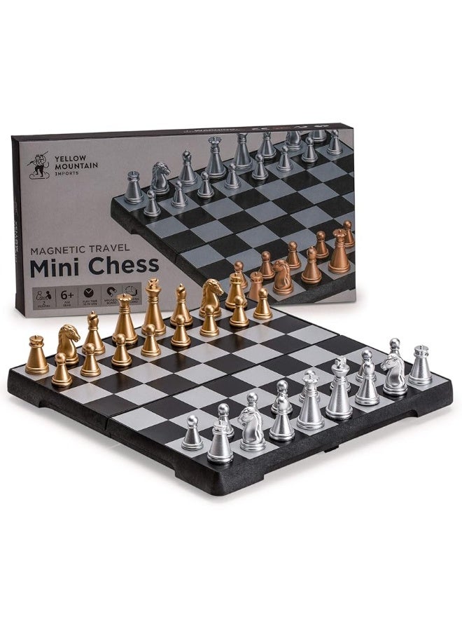 Yellow Mountain Imports Travel Magnetic Chess Mini-Set (6.3 Inches) - Compact, Folding, Educational Board Game