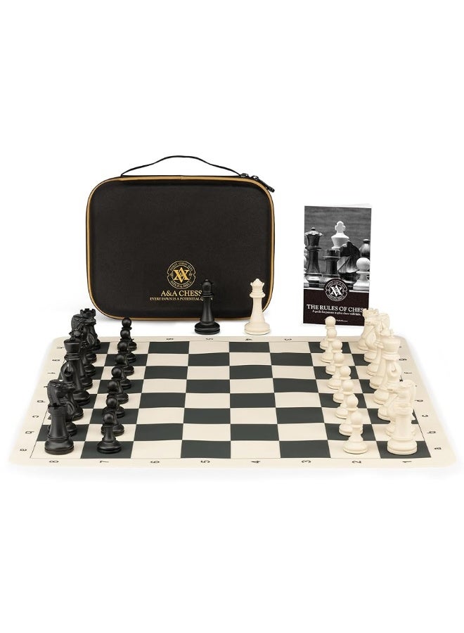 A&A Tournament Chess Set/ 20''x20'' Foldable Silicone Chess Board / 3.75'' King Height Plastic Quadruple Weighted Classic Staunton Pieces/Storage Bag For 6 Years Old - 2 Players