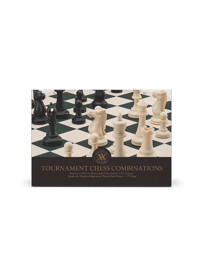 A&A Tournament Chess Set/ 20''x20'' Foldable Silicone Chess Board / 3.75'' King Height Plastic Quadruple Weighted Classic Staunton Pieces/Storage Bag For 6 Years Old - 2 Players