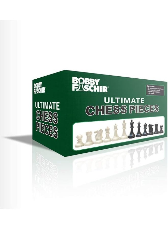 Bobby Fischer Ultimate Chess Pieces Set, Staunton Plastic Tournament Chess Set -Extra Queens, Triple Weighted