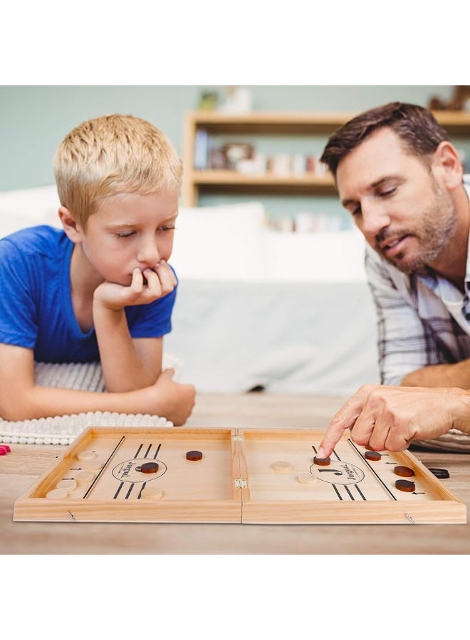 Juegoal 4-in-1 Wooden Fast Sling Puck Set for Kids and Adults, Chess, Checkers, Tic Tac Toe Games, Travel Portable Folding Tabletop Chess Board Game Sets, Interactive Families Toys