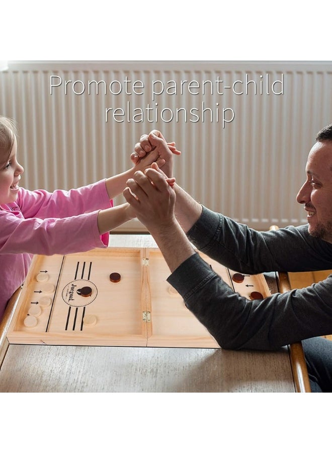 Juegoal 4-in-1 Wooden Fast Sling Puck Set for Kids and Adults, Chess, Checkers, Tic Tac Toe Games, Travel Portable Folding Tabletop Chess Board Game Sets, Interactive Families Toys