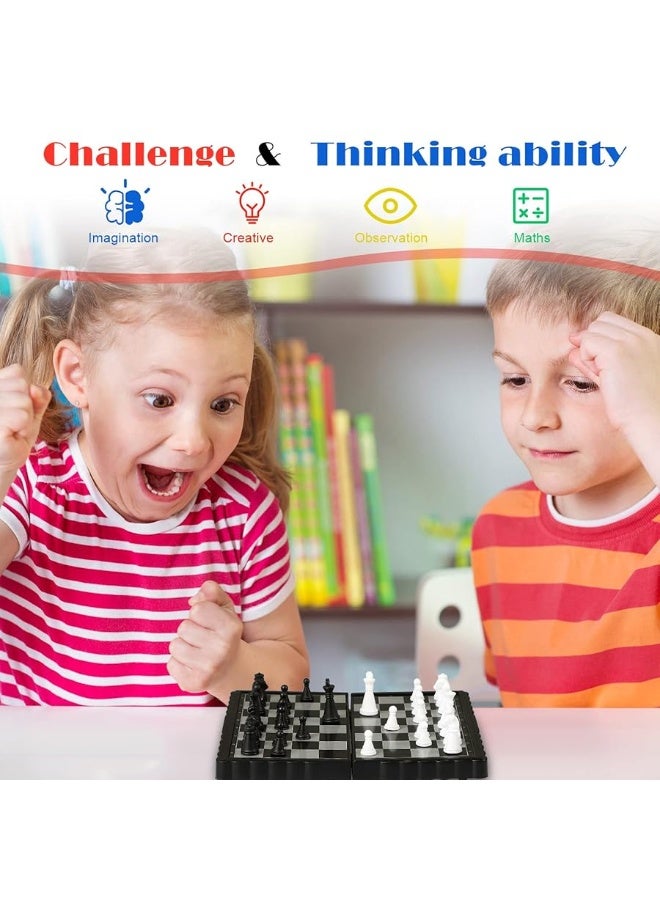 Magnetic Travel Chess Set Checkers with Portable Folding Chess Board Educational Toys for Family Board Games, 2 Pcs (Stylish Style)