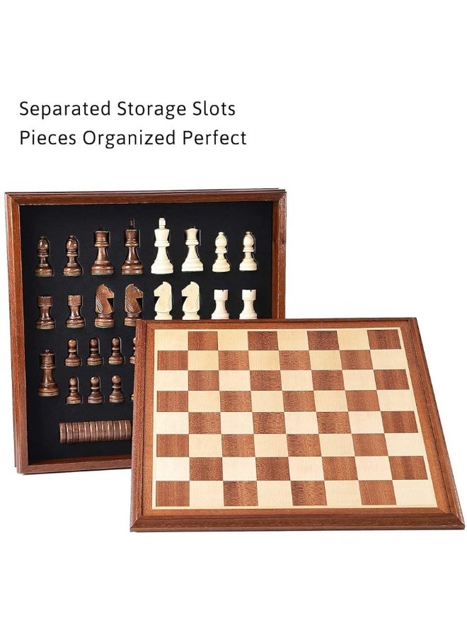 Chess and Checkers Board Game Sets for Adults Wooden Deluxe 15 inch Wood Board Box with Storage, Classic 2 in 1 Large Size with Chess Pieces - 3â€ King Height - 2 Extra Queens