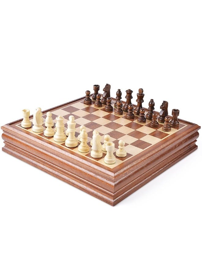 Chess and Checkers Board Game Sets for Adults Wooden Deluxe 15 inch Wood Board Box with Storage, Classic 2 in 1 Large Size with Chess Pieces - 3â€ King Height - 2 Extra Queens