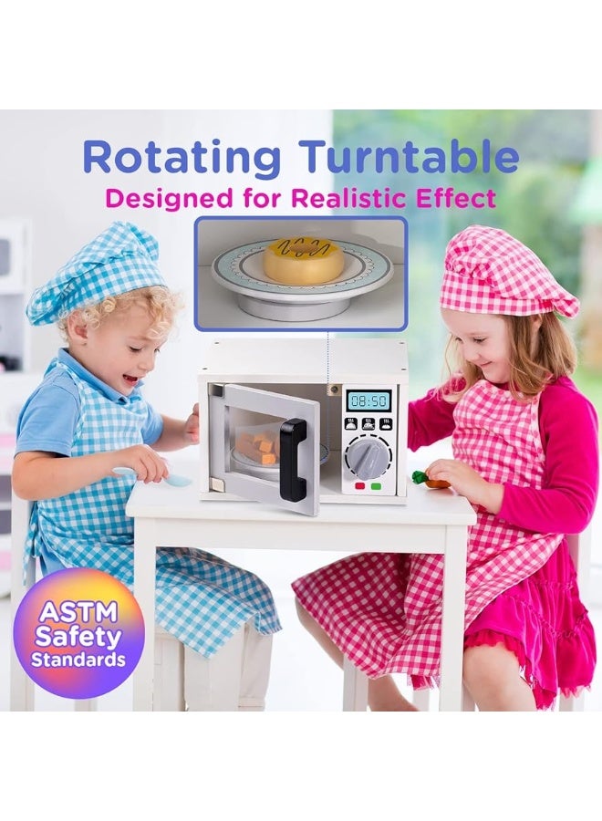 Play Brainy Pretend Toy Microwave for Kids with Rotating Turnable, 11 Pc. Set, Fun and Interactive Wooden Early Learning Kitchen Accessories Playset for Girls and Boys 3+