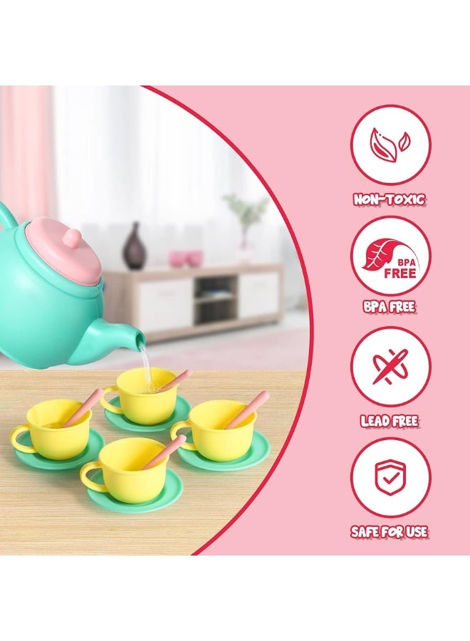 JOYIN 18PCS Pretend Play Tea Party Set Play Food Accessories BPA Free, Phthalates Free, Plastic Tea Set, Mini Kitchen for Kids, Gifts for Toddler Boys Girls Ages 1,2,3,4,5,6 Years Old