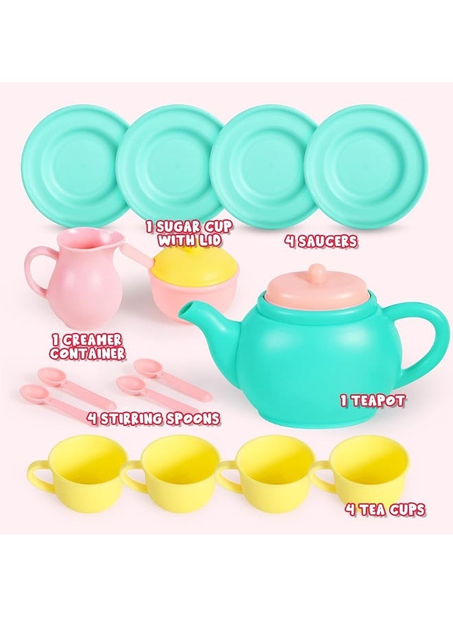 JOYIN 18PCS Pretend Play Tea Party Set Play Food Accessories BPA Free, Phthalates Free, Plastic Tea Set, Mini Kitchen for Kids, Gifts for Toddler Boys Girls Ages 1,2,3,4,5,6 Years Old