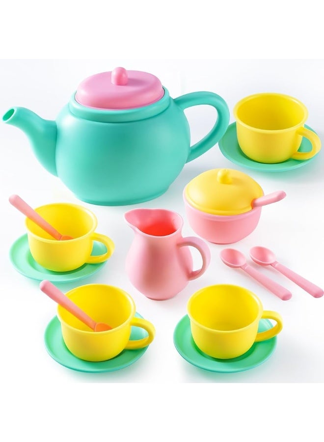 JOYIN 18PCS Pretend Play Tea Party Set Play Food Accessories BPA Free, Phthalates Free, Plastic Tea Set, Mini Kitchen for Kids, Gifts for Toddler Boys Girls Ages 1,2,3,4,5,6 Years Old