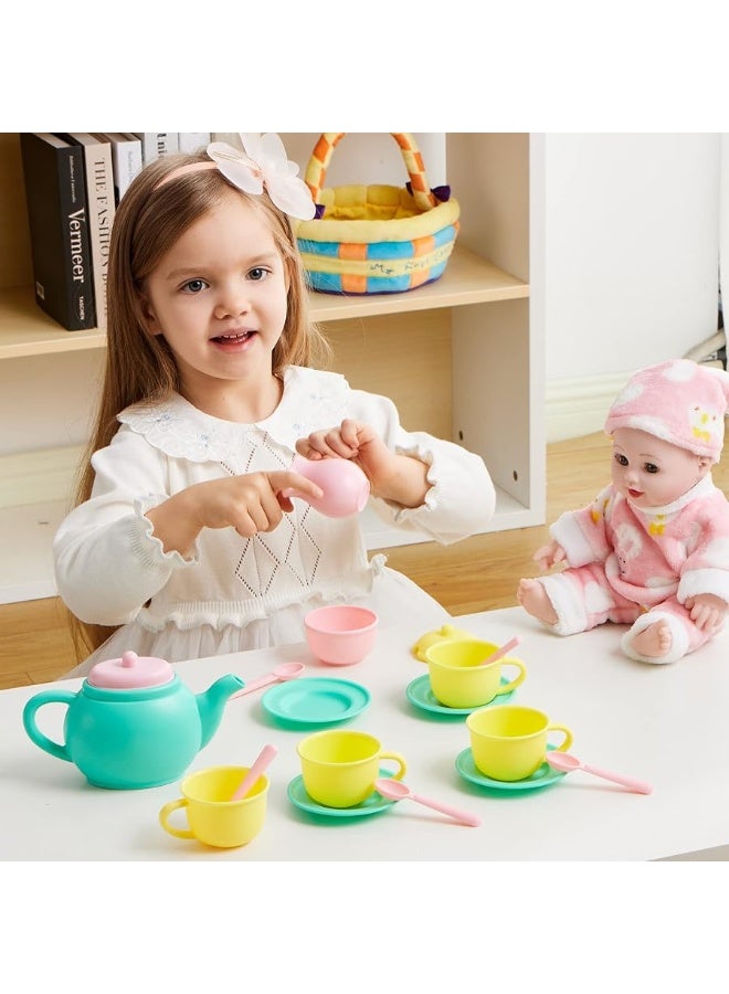 JOYIN 18PCS Pretend Play Tea Party Set Play Food Accessories BPA Free, Phthalates Free, Plastic Tea Set, Mini Kitchen for Kids, Gifts for Toddler Boys Girls Ages 1,2,3,4,5,6 Years Old