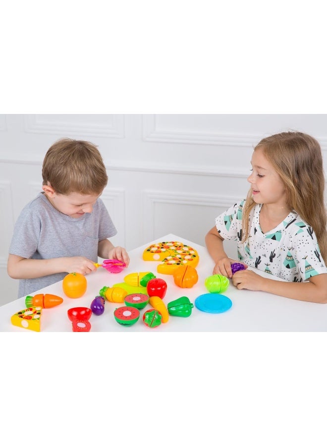 Kitchen Toys Fun Cutting Food Fruits Vegetables Toys Pretend Food Playset for Children Girls Boys Educational Early Age Basic Skills Development 41pcs