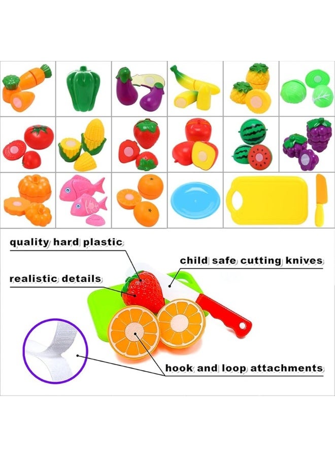 Kitchen Toys Fun Cutting Food Fruits Vegetables Toys Pretend Food Playset for Children Girls Boys Educational Early Age Basic Skills Development 41pcs