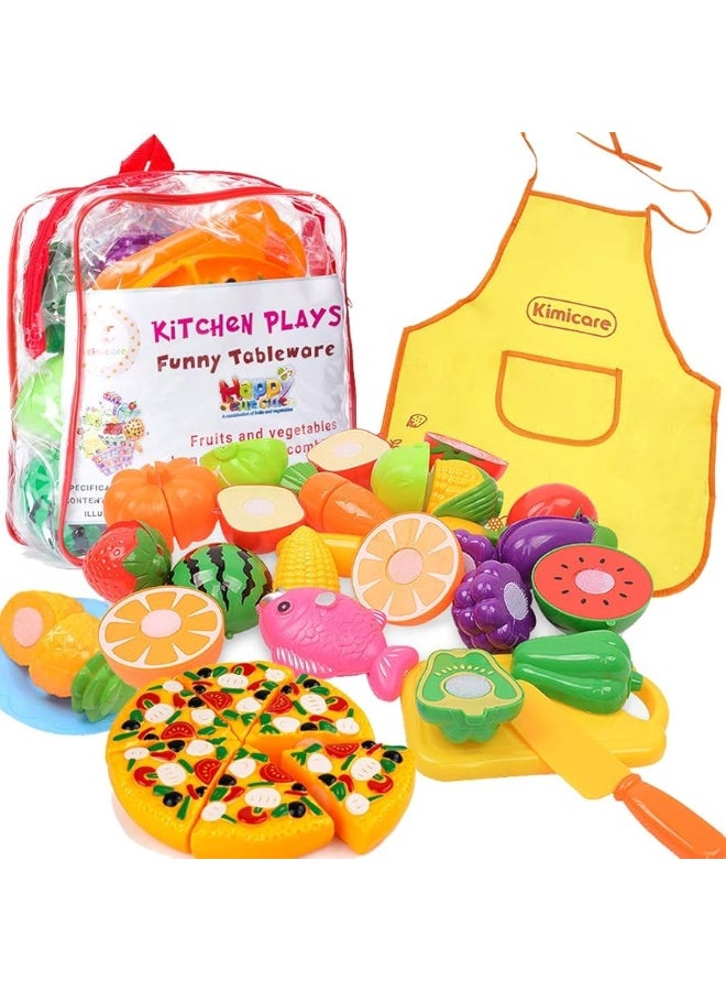 Kitchen Toys Fun Cutting Food Fruits Vegetables Toys Pretend Food Playset for Children Girls Boys Educational Early Age Basic Skills Development 41pcs