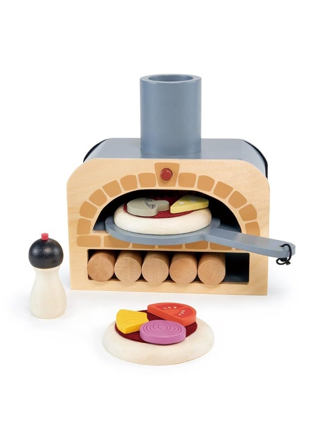 Tender Leaf Toys - Make Me a Pizza! - Pizza Toy Oven, 18 Piece Wooden Play Food Set - Develops Social, Creative and Imaginative Skills, Gender-Neutral for Boys and Girls - Age 3+