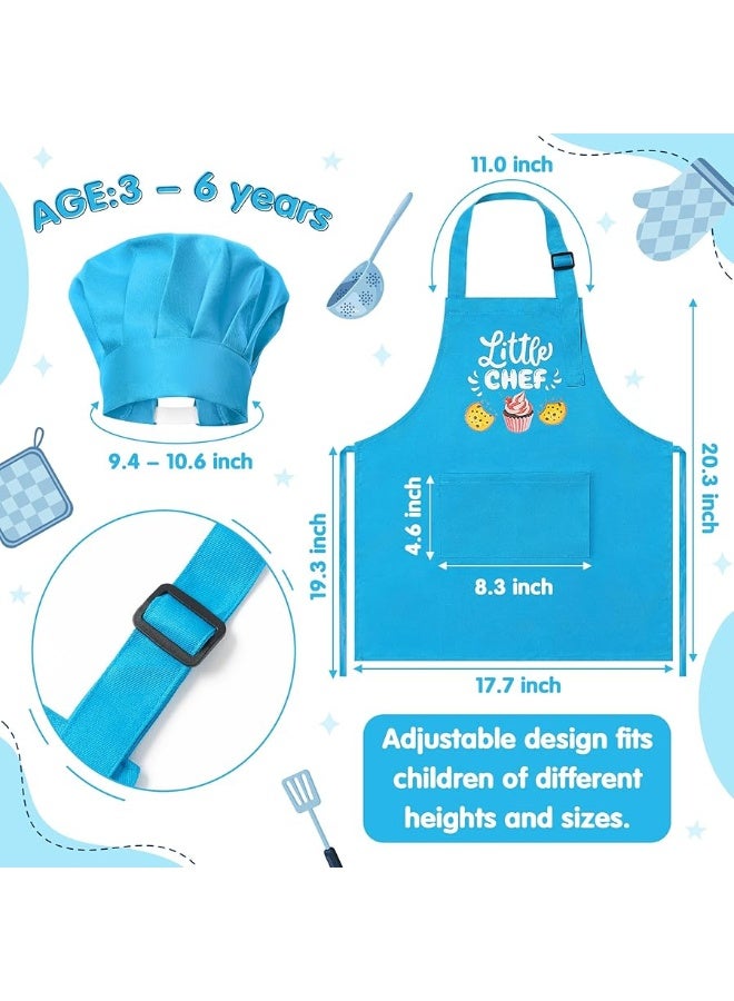 R HORSE 2 Pcs Kid Apron And Chef Hat Set, Adjustable Children Blue Kitchen Apron Cooking Baking Painting And Training Kits Dress up Role Play Chef Toy Kid Funny Cooking Gift New Year Christmas Gift