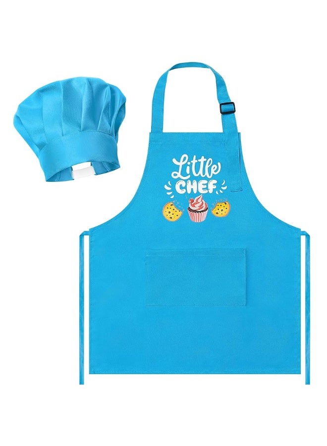 R HORSE 2 Pcs Kid Apron And Chef Hat Set, Adjustable Children Blue Kitchen Apron Cooking Baking Painting And Training Kits Dress up Role Play Chef Toy Kid Funny Cooking Gift New Year Christmas Gift