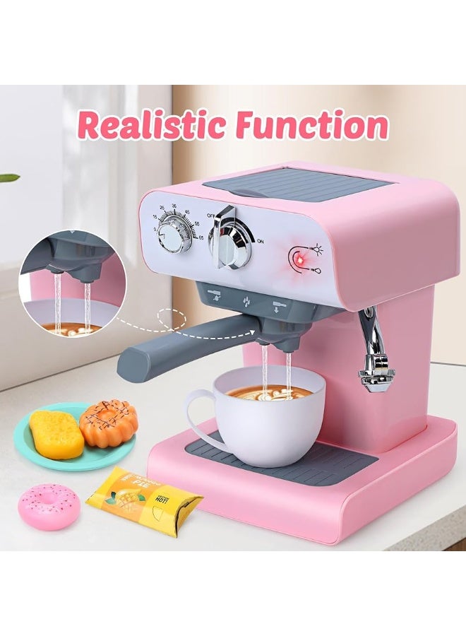 CUTE STONE Toy Coffee Set , Kids Coffee Maker Toy with Sound & Light, Realistic Steam, Play Kitchen Set with Play Food, Toddler Play Kitchen Accessories Gift for Girls and Boys