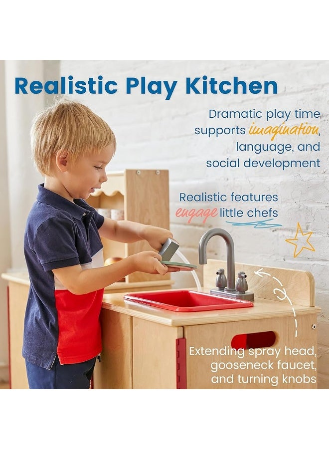 ECR4Kids Play Kitchen Sink, Wooden Playset, Natural