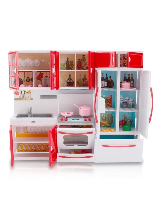 Liberty Imports Gourmet Red Doll Modern Kitchen Mini Toy Playset with Lights and Sounds Perfect for 12 Inch Dolls