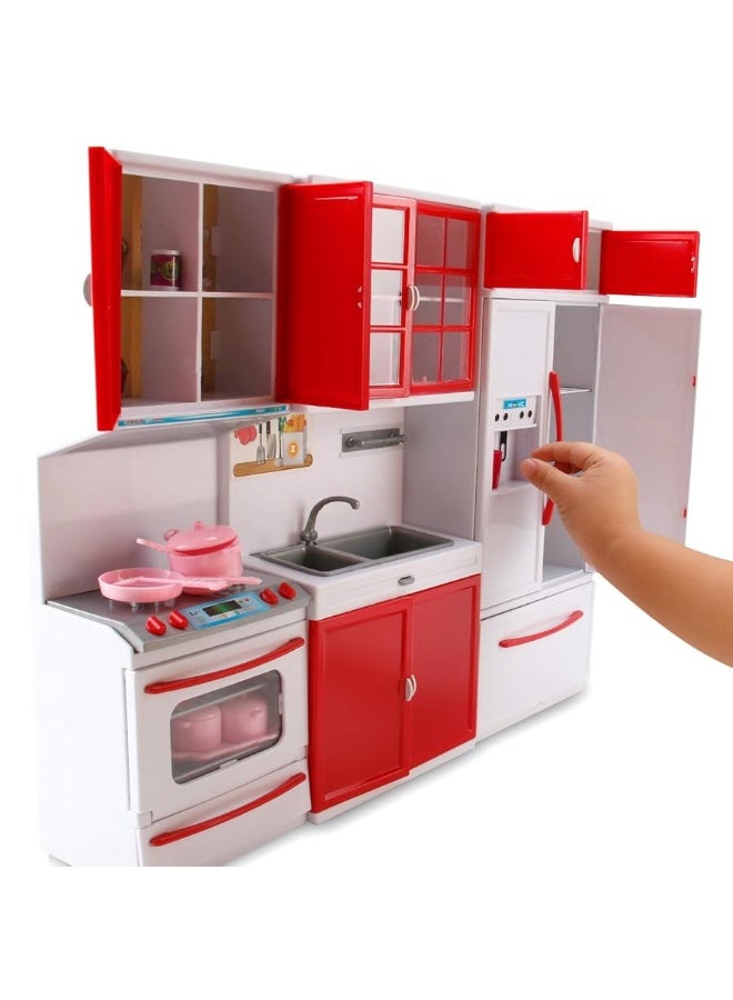 Liberty Imports Gourmet Red Doll Modern Kitchen Mini Toy Playset with Lights and Sounds Perfect for 12 Inch Dolls