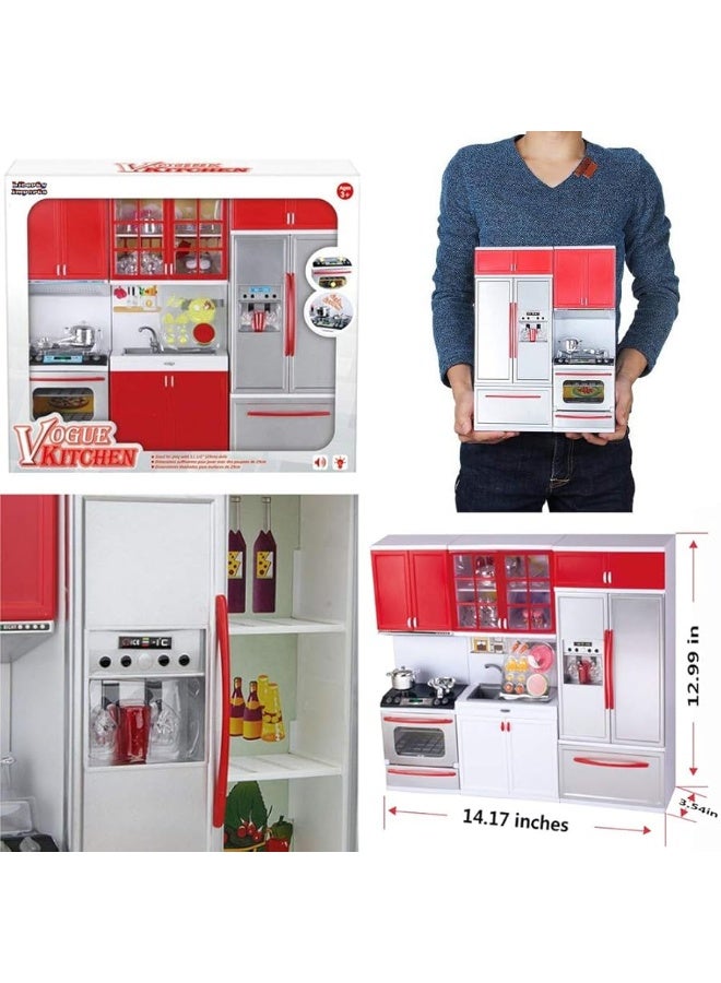 Liberty Imports Gourmet Red Doll Modern Kitchen Mini Toy Playset with Lights and Sounds Perfect for 12 Inch Dolls