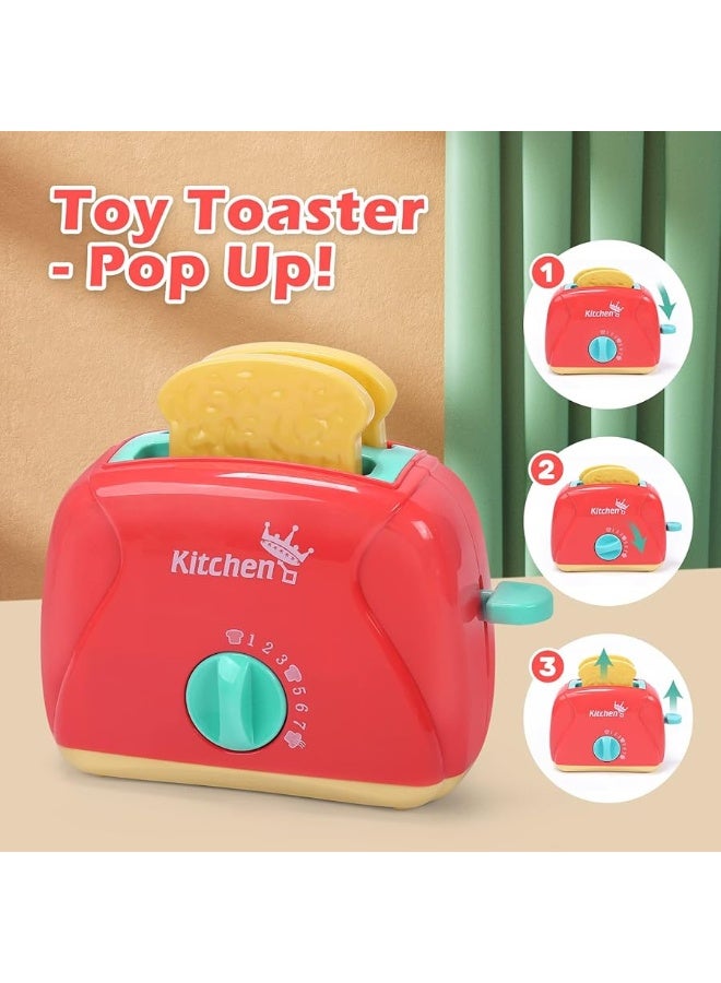 CUTE STONE Toy Kitchen Appliances Playset, Kids Kitchen Toy Mixer and Blender with Sound & Lights, Play Toaster, Cutting Play Food, Toddler Play Kitchen Accessories Set for Boys Girls