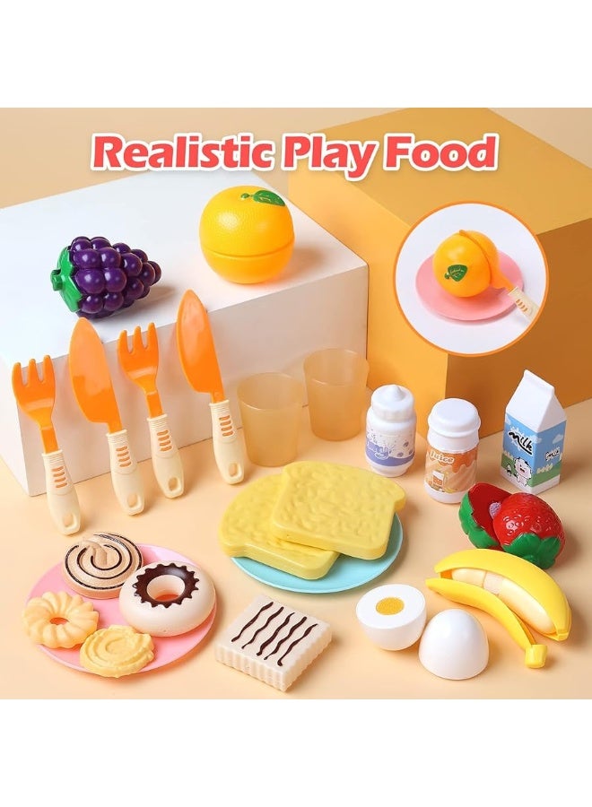 CUTE STONE Toy Kitchen Appliances Playset, Kids Kitchen Toy Mixer and Blender with Sound & Lights, Play Toaster, Cutting Play Food, Toddler Play Kitchen Accessories Set for Boys Girls