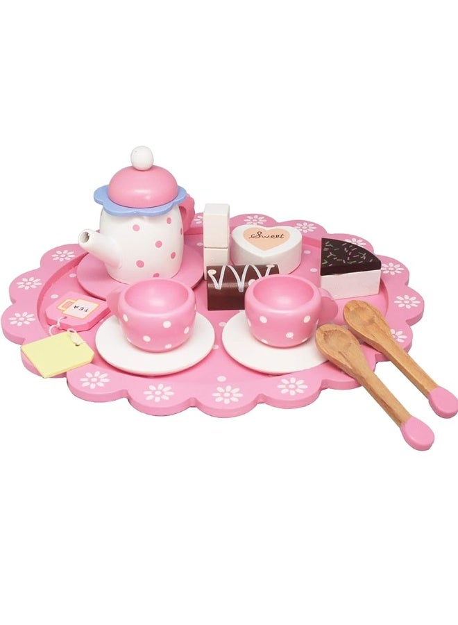 Wooden Tea Set for Little Girls, Wooden Toys Toddler Tea Set Play Kitchen Accessories for Kids Tea Party with Play Food for 1 2 3 Years Old Kids