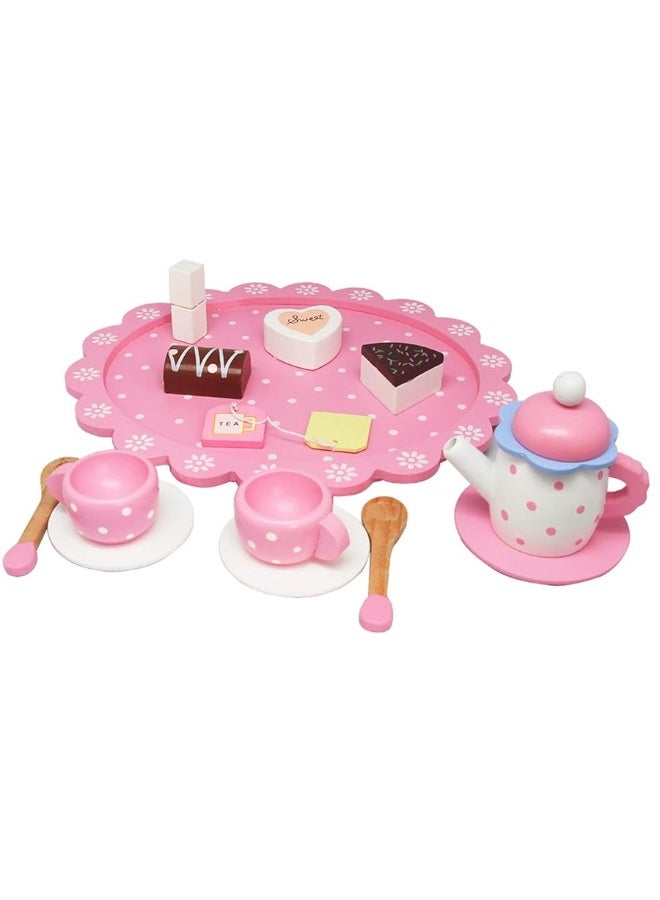 Wooden Tea Set for Little Girls, Wooden Toys Toddler Tea Set Play Kitchen Accessories for Kids Tea Party with Play Food for 1 2 3 Years Old Kids