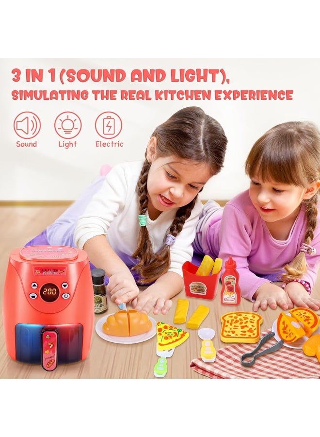 GAGAKU Toy Air Fryer Kids Play Kitchen Playset Accessories,Chefs Pretend Play Food Toys Oven with Light & Sound and Play Food Grill Cooking Utensils,Cooking Toys for 3-8 Year Old Girls Boys Gift