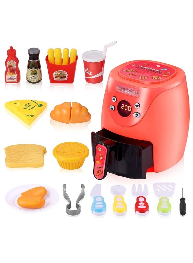 GAGAKU Toy Air Fryer Kids Play Kitchen Playset Accessories,Chefs Pretend Play Food Toys Oven with Light & Sound and Play Food Grill Cooking Utensils,Cooking Toys for 3-8 Year Old Girls Boys Gift