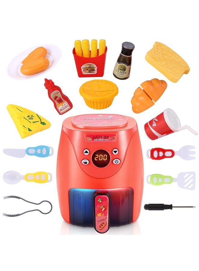 GAGAKU Toy Air Fryer Kids Play Kitchen Playset Accessories,Chefs Pretend Play Food Toys Oven with Light & Sound and Play Food Grill Cooking Utensils,Cooking Toys for 3-8 Year Old Girls Boys Gift