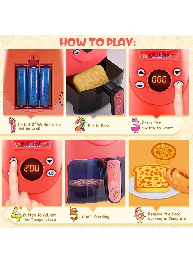 GAGAKU Toy Air Fryer Kids Play Kitchen Playset Accessories,Chefs Pretend Play Food Toys Oven with Light & Sound and Play Food Grill Cooking Utensils,Cooking Toys for 3-8 Year Old Girls Boys Gift