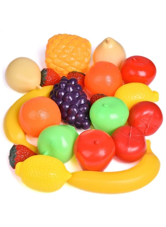 20 Pieces Play Fruits Playset - Life-Sized Toy Food for Kids Kitchen, Healthy Farmer's Market Grocery Pretend Play Plastic Toy Set for Toddlers