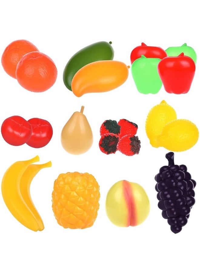 20 Pieces Play Fruits Playset - Life-Sized Toy Food for Kids Kitchen, Healthy Farmer's Market Grocery Pretend Play Plastic Toy Set for Toddlers