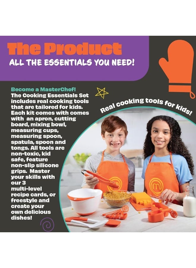 MasterChef Junior Cooking Essentials Set - 9 Pc. Kit Includes Real Cookware for Kids, Recipes, Apron, Cutting Board, Mixing Bowl, Measuring Cups, Spoons, Birthday Make Homemade Treats