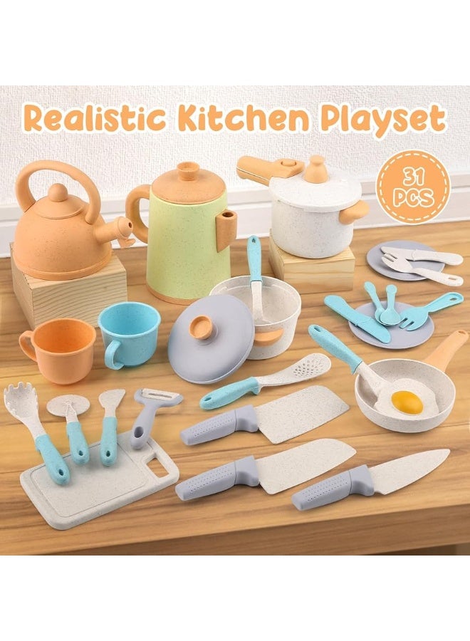 Pretend Play Kitchen Accessories Toys, Pots and Pans Utensils Playset for Kids, Cooking Play Set Gift for Toddlers Boys and Girls 2 3 4 5 Years Old