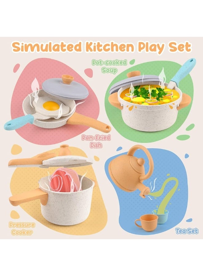 Pretend Play Kitchen Accessories Toys, Pots and Pans Utensils Playset for Kids, Cooking Play Set Gift for Toddlers Boys and Girls 2 3 4 5 Years Old