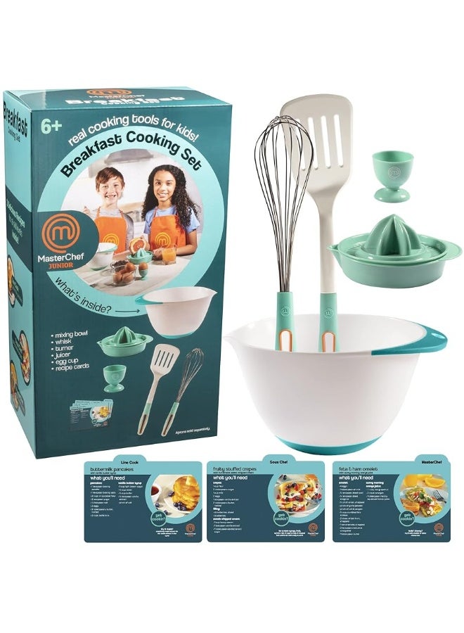 MasterChef Junior Breakfast Cooking Set - 6 Pc Kit Includes Real Cooking Tools for Kids and Recipes - Includes Spatula, Mixing Bowl, Juicer - Homemade Cooking Birthday Party Gift