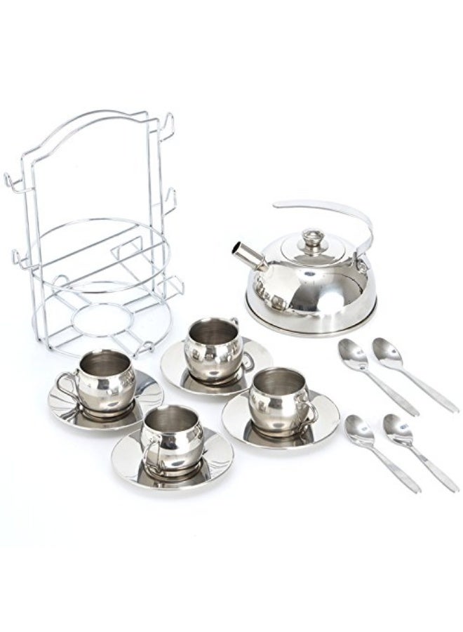 Timy Kids Tea Party Set 14pcs for Girls, BPA Free Stainless Steel Tea Set Pretend Kitchen Toys