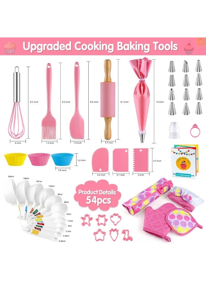 INNOCHEER Kids Baking and Cooking Set for Girls, 54PCS Chef Costume Set with Kids Apron, Chef Hat, All Real Cooking Tools and Baking Supplies, Kitchen Utensils and Recipes for Child Junior Chefs 3+