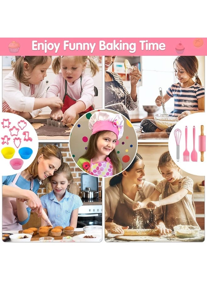 INNOCHEER Kids Baking and Cooking Set for Girls, 54PCS Chef Costume Set with Kids Apron, Chef Hat, All Real Cooking Tools and Baking Supplies, Kitchen Utensils and Recipes for Child Junior Chefs 3+