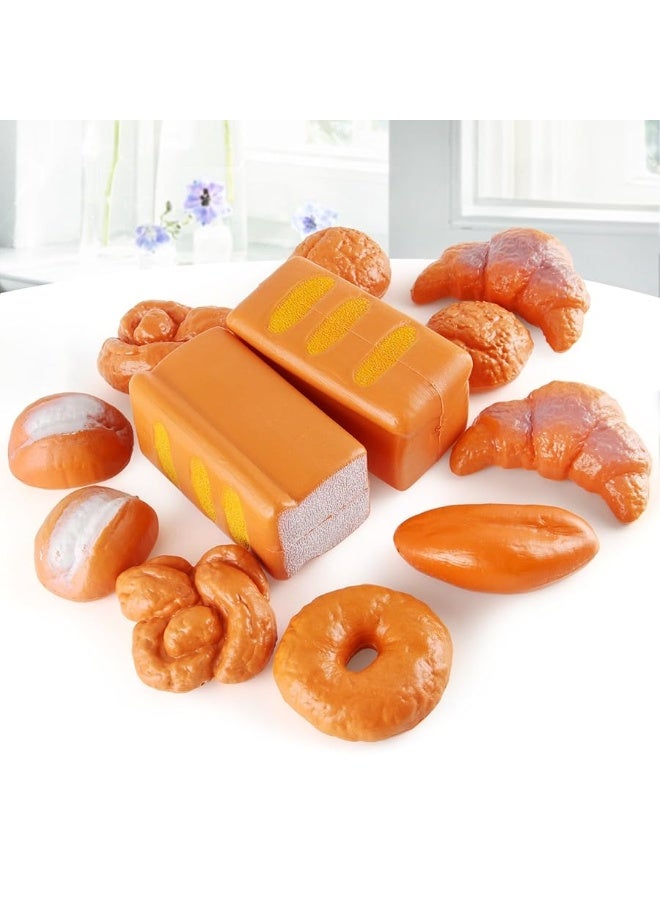 12 PCS Fake Bread Pastries Set, Life Sized Plastic Pretend Play Food Toy Kids Bakery Grocery Kitchen Playset