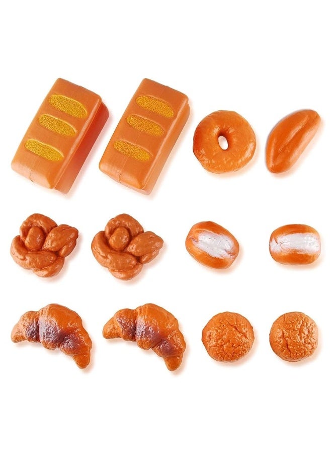 12 PCS Fake Bread Pastries Set, Life Sized Plastic Pretend Play Food Toy Kids Bakery Grocery Kitchen Playset