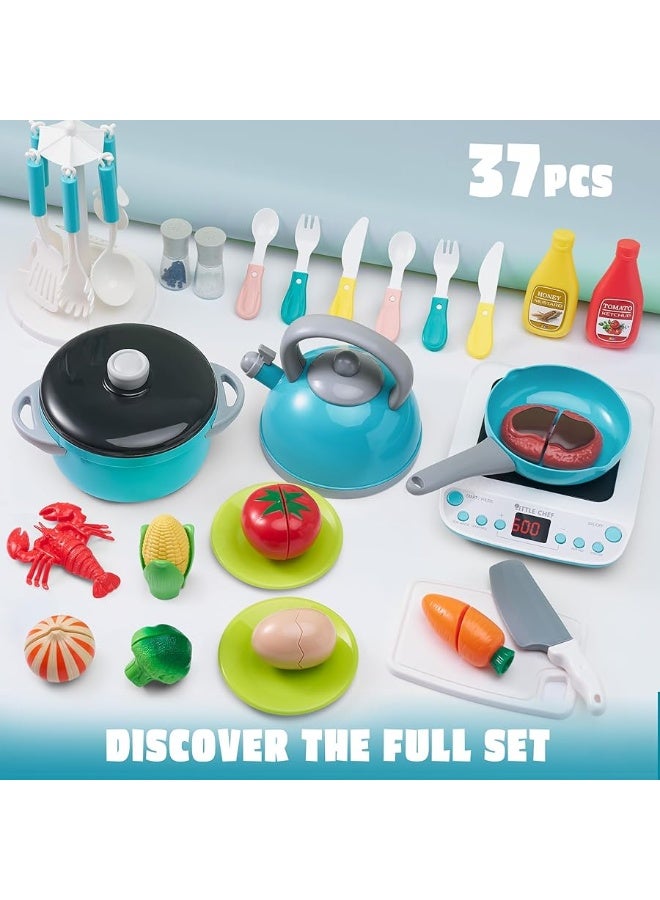 JOYIN Play Food Set for Kids Kitchen, Pretend Food for Toddlers 1-3, Play Kitchen Appliances with Pots, Pans, Induction Cooker, Cutting Vegetables, Fake Food, Gift for Boys and Girls, Cooking Toy Set